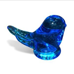 Vintage 1995 Leo Ward Bluebird of Happiness Blue Glass Figurine Signed